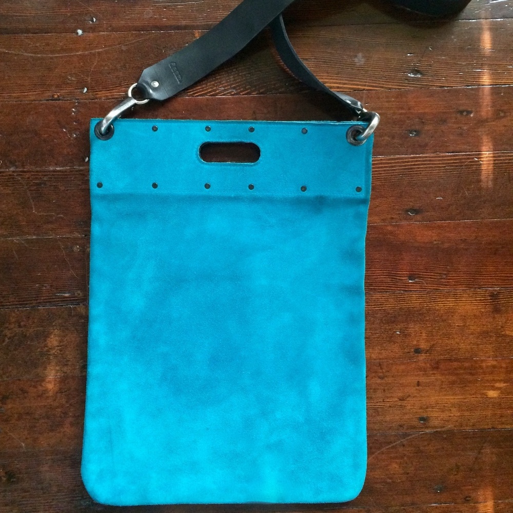 dean. Large Tote Bag - Distressed Turquoise Blue Suede Leather